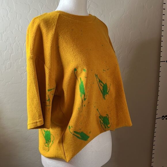 WOODROSE Deli vintage mustard oversized tee with raw edges & raglan sleeves SZ S - Picture 8 of 12